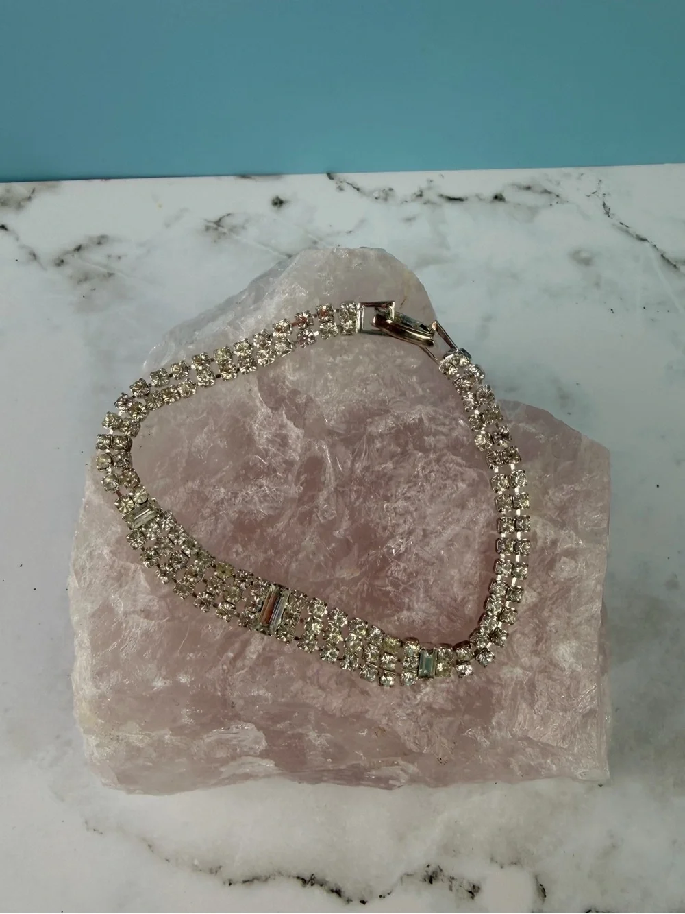 Vintage 1950s Clear Rhinestone Bracelet Lot Geometric Baguette Double Strand